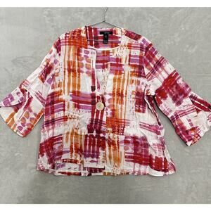 Ali Miles 100% Linen Blazer Top Women’s Size 1X Colorful Artsy Art to Wear